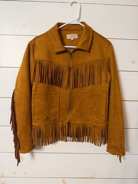 Chelsea & Violet Fringe Zip-Front Jacket in Cognac Size M